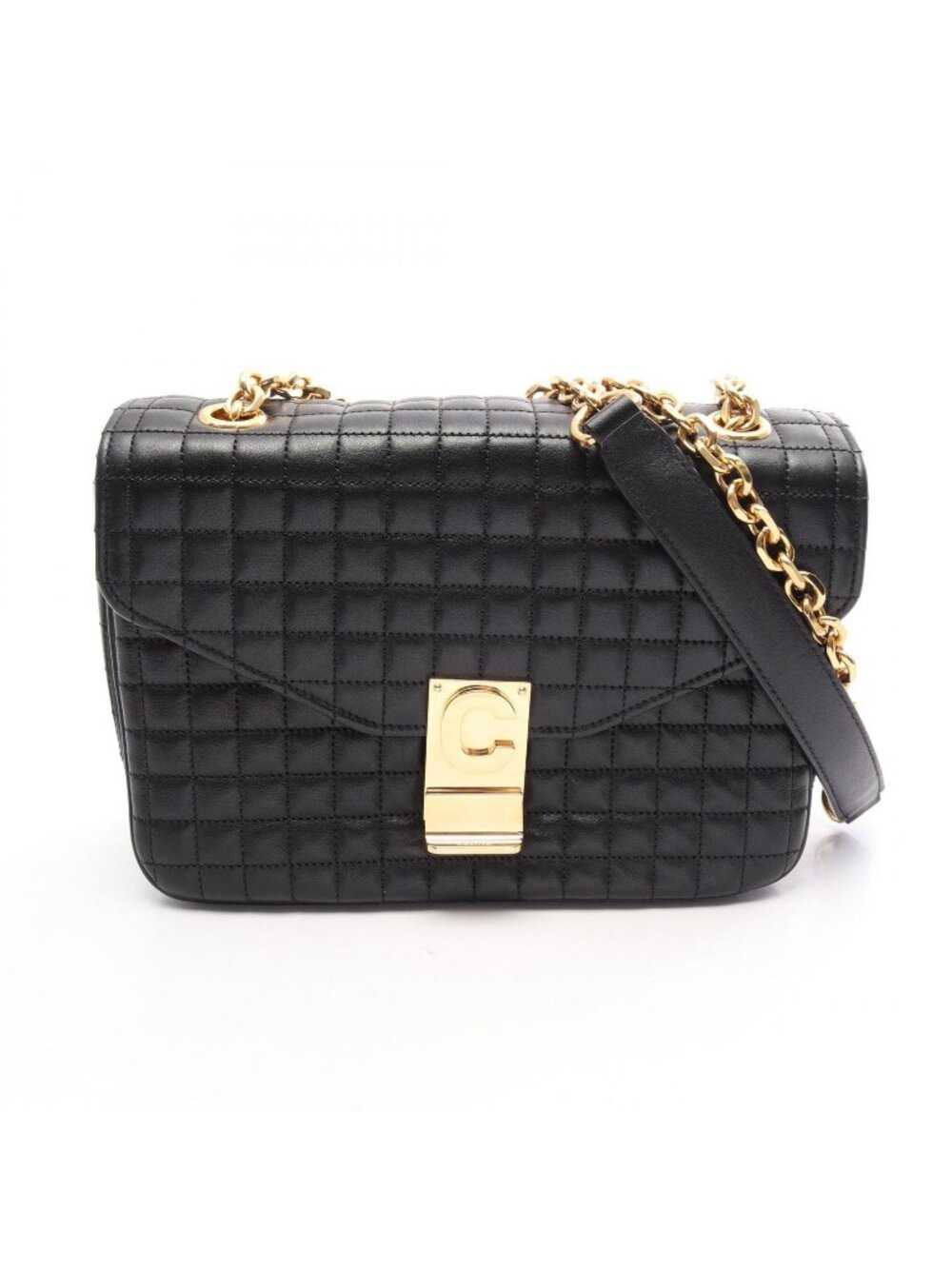 Celine Shoulder Bag C Black Leather Chain